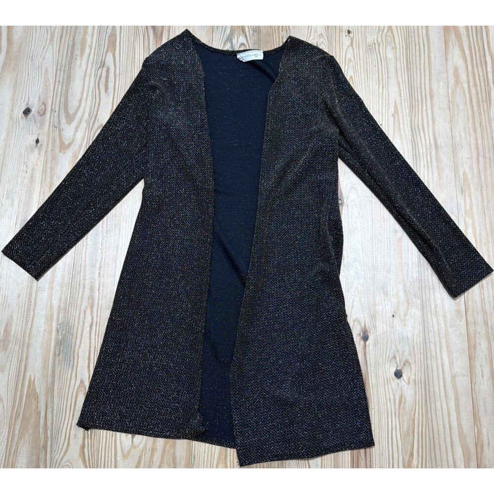 Vintage Tiffany & Grey Cardigan Metallic Gold Black Size Small Made In USA